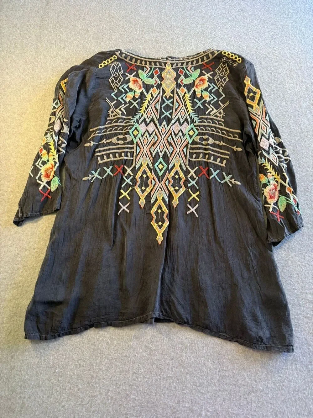 Boho Fairycore Johnny Was Seeroon Floral Embroidered Tunic small